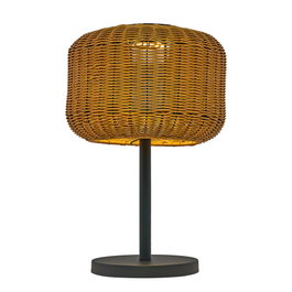 Opviq Lámpara de mesa solar de mimbre Negro y Roble